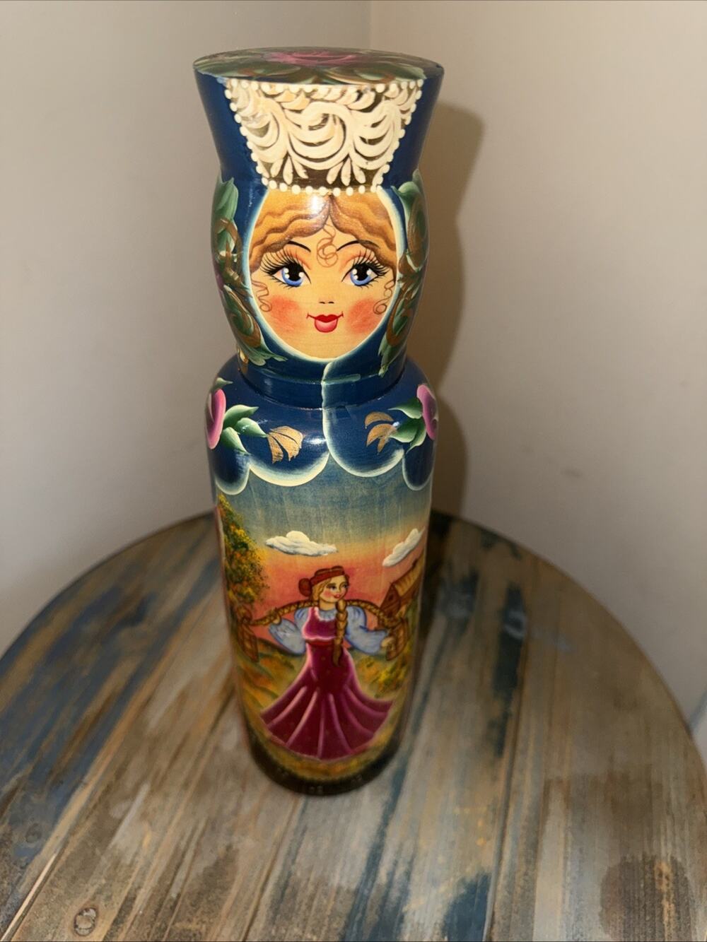 Vintage Russian Matryoshka Handmade Vodka Wine Bottle Holder 13” Signed